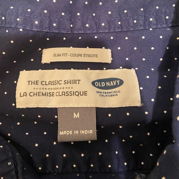 Old Navy Slim Fit Button Down Shirt Blue With White Dots - Picture 2 of 2